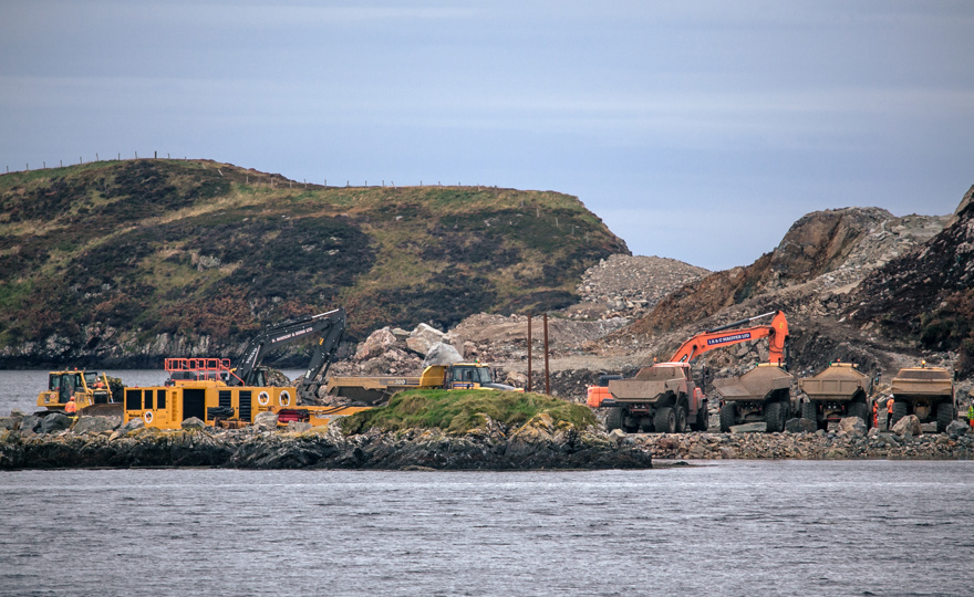 Construction vehicles at Stornoway Deep Water Terminal